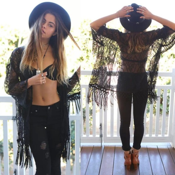 Tops - Coachella Vibe  Fringe Lace Kimono